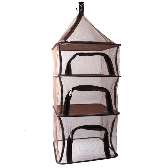 YIEMEEN Outdoor Camping Hanging Herb Drying Rack 4 Layers Square Dry Zippered Foldable Mesh Net Organizer with Hook for Picnic