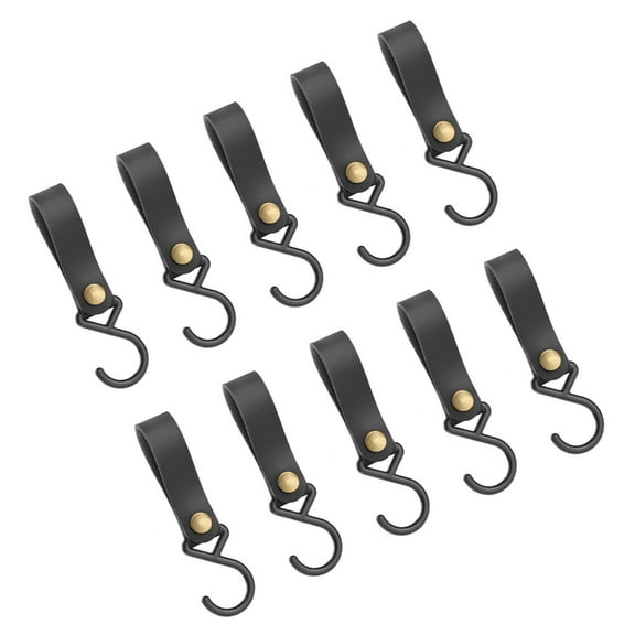 YIEMEEN Pack Of 10 PU Leather Strap S Hooks for Hanging Clothes and Bags Camping Hooks
