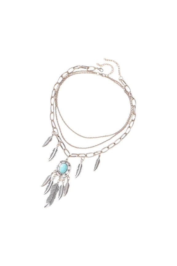 YIEMEEN Pack of 2 Distressed Look Feather Necklaces Turquoise Stones Elegant Neckchain