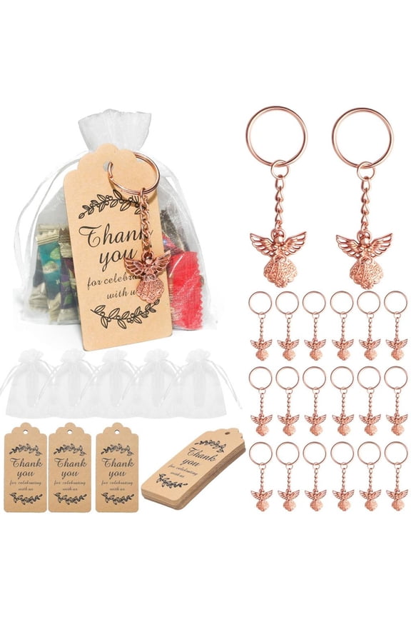 YIEMEEN Pack of 30 Keychains with Organzas Bag Favor Guest Gift for Wedding and Birthday Elegant Souvenir Colorful Keyrings