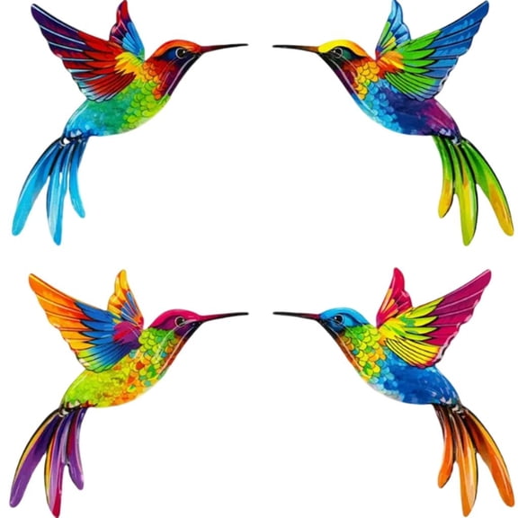 YIEMEEN Pack of 4 Wood Hummingbirds Colorful Wall Sculpture Decors Handmade Festives Hanging Ornaments For Living Room Bedroom