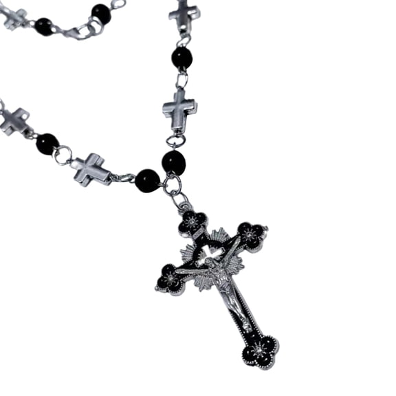 YIEMEEN Pearls Cross Pendant Necklace Hiphop Women Religious Neck Chain Crucifix Charm
