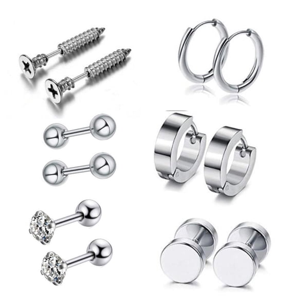 YIEMEEN Personality 12x Trend Stainless Steel Earrings Screw Barbell Piercing Earrings