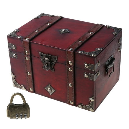 YIEMEEN Pirate Treasure Chest with Lock Trinket Jewelry Storage for Case Kid Party Deco