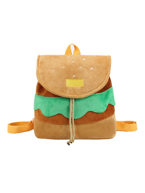YIEMEEN Plush Student School Bag Creative Hamburger Backpack Large Capacity Backpack