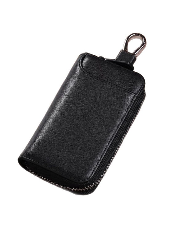 YIEMEEN Practical PU Key Organizer With Hooks Zippers Closure Card Holder Keychain Case Wallet Compact Travel Essential
