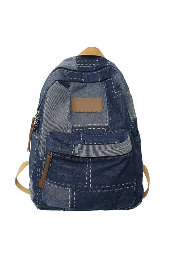 YIEMEEN Retro Aesthetic Backpack Teen School Bag Denims Patched Daypacks Travel Backpack