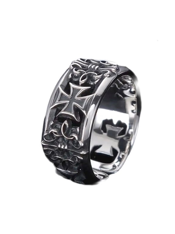 YIEMEEN Retro Crosses Statement Rings for Men Adjustable Punk Rock Fashion Accessory