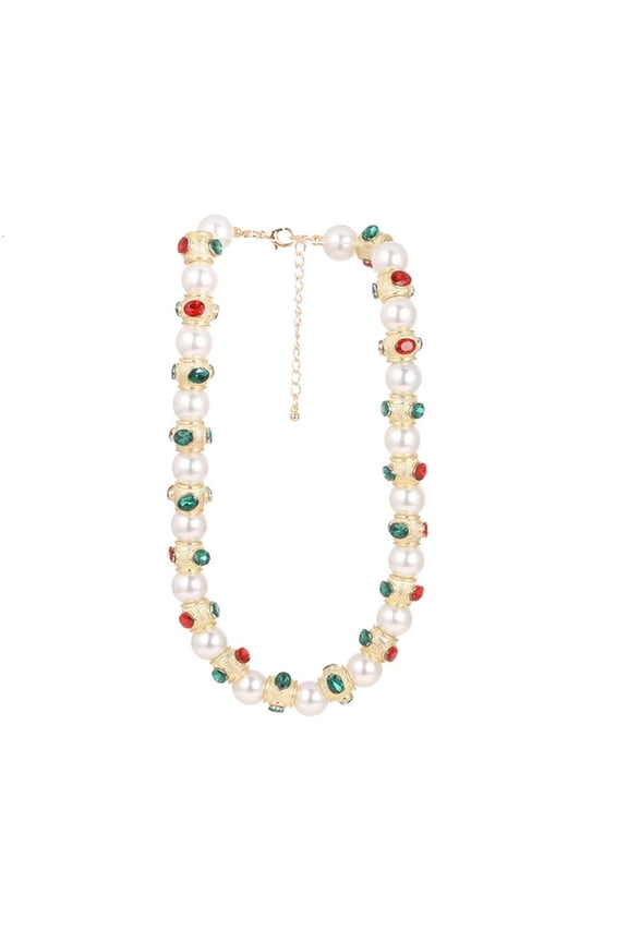 YIEMEEN Retro Glass Pearls Necklace Zinc Alloy Red Emerald Dragonflies Eye Jewelry