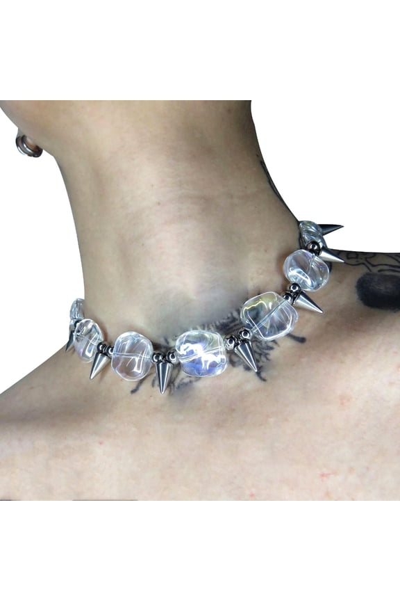 YIEMEEN Rock Spike Rivet Necklace Hip Hop Stylish Style Collar Chain Handmade Neckchain