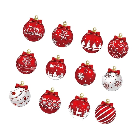 YIEMEEN Set of 12 Festival Wood Red Ball Hanging Decoration Holiday Accent Accessories