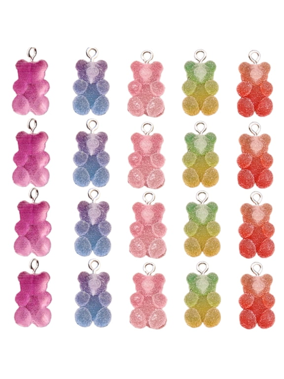 YIEMEEN Set of 20 Gradient Bear Pendant Charming Resin Charm for Creative Accessorizing