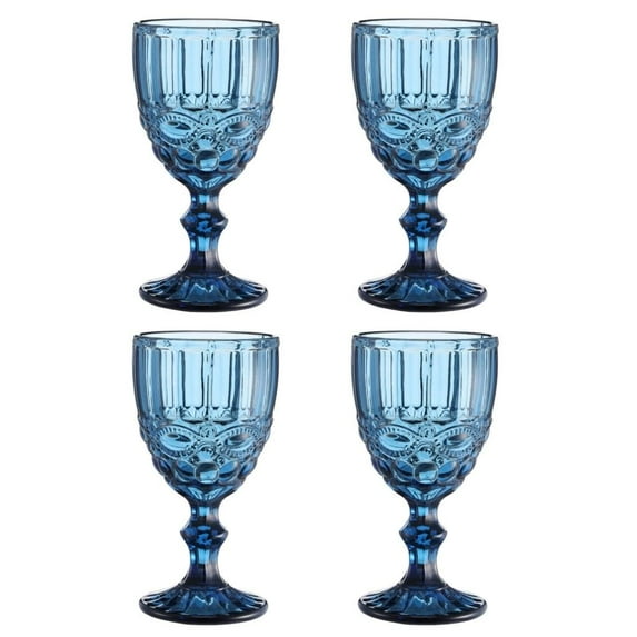 YIEMEEN Set of 4 Drinking Glasses with Embossed Pattern Elegant Colored Wine Goblets
