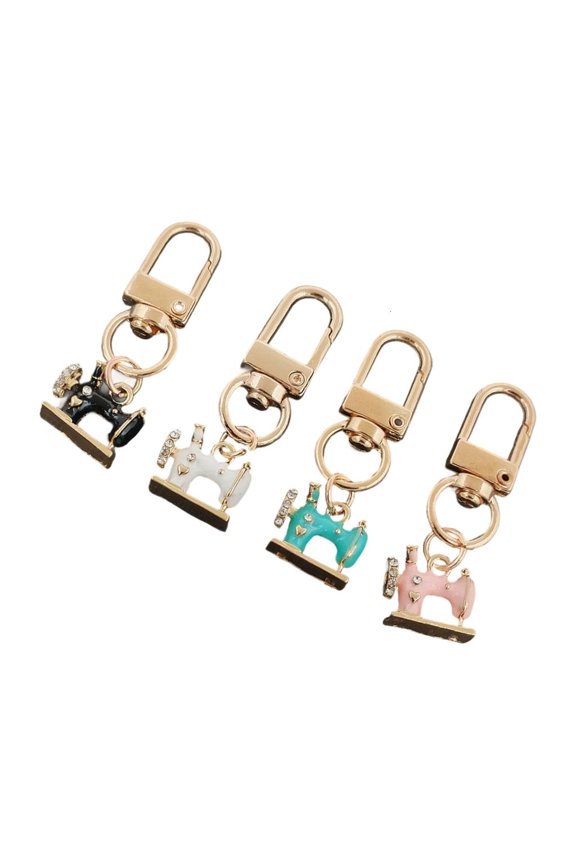 YIEMEEN Set of 4pcs Nostalgic Sewing Machine Keychain Accessory Rhinestones Detail Design