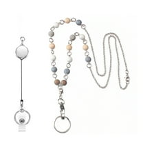 YIEMEEN Simple Beaded Chain ID Badge Holder Leaves Retractable Lanyard Necklace Jewelry