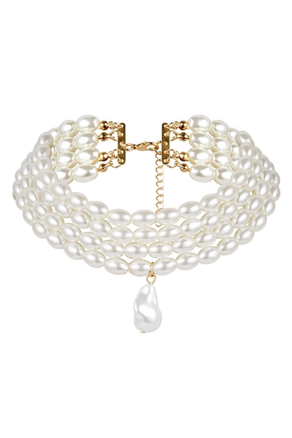 YIEMEEN Simulated Pearl Necklaces Statement Bridal Choker Multi-Layer Pearl Necklace