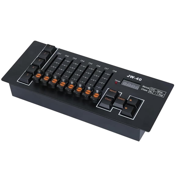 YIEMEEN Small DMX512 Programmable Consoles Build In Battery 8 Channel Sliders 5 Effects 40CH Control for Disco Wedding Event