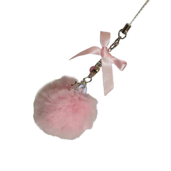 YIEMEEN Soft Plush Fluffys Ball Keychain Strap Handmade Star Keyring DIY Bowknot Keyrings Pendant Versatile Phone Accessory