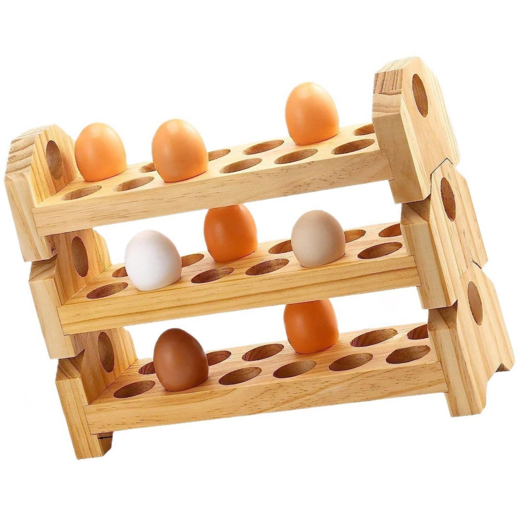 YIEMEEN 3 Tiers Natural Solid Wood Eggs Holder Rack Efficient Kitchen ...