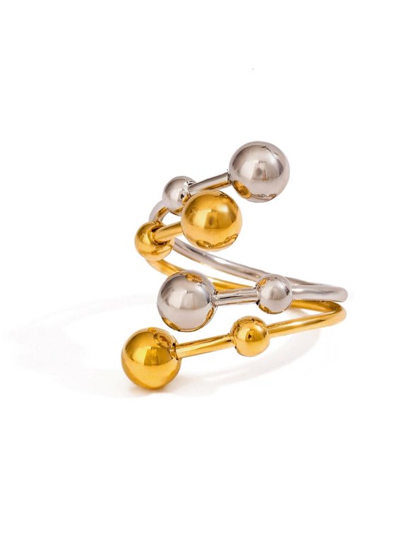 YIEMEEN Spherical Balls Fashion Ring Stainless Steel Gold Silver Double Opening Adjustable