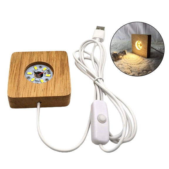 YIEMEEN Square Wooden Light Base Stand 3D Crystal Glass Crafts Lighted Base Stand Lamp Decorations Resin Art Display Stand Decor