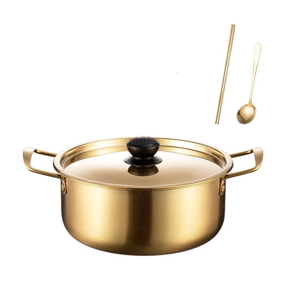 YIEMEEN Stainless Steel Korean Ramen Pot With Lid Includes Chopsticks And Spoon For Home Office Noodles Cookware