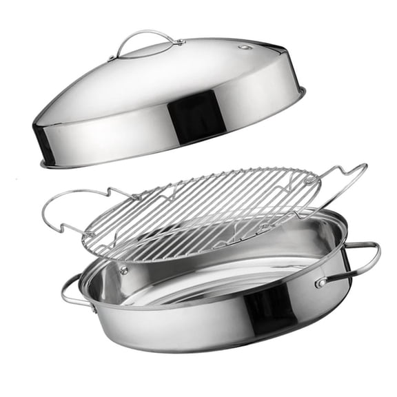 YIEMEEN Stainless Steel Oval Steamer Vegetable Fish Roasting Pan Lid Included Cookware