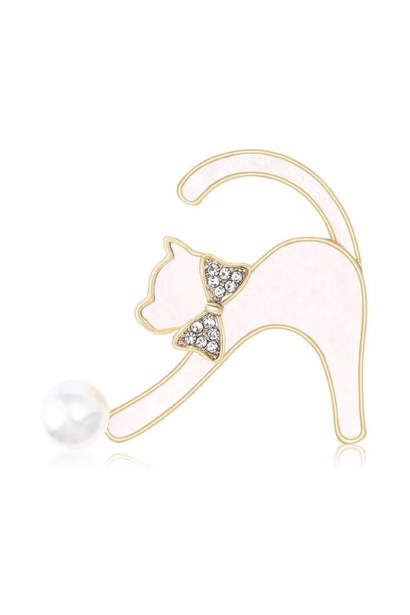 YIEMEEN Stylish Cats Shaped Shell Brooch Featuring Rhinestones Elegant Lapel Pin For Versatile Accessory Pairing