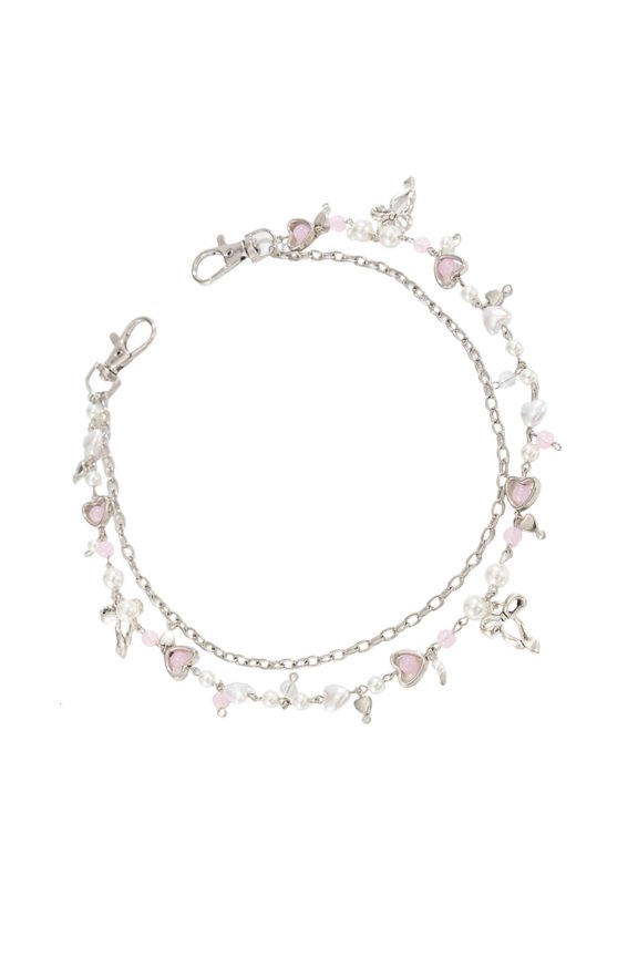 YIEMEEN Trendy Rhinestones Pearls Iron Chain Keychain For Jeans Bags Stylish Jewelry Accessory