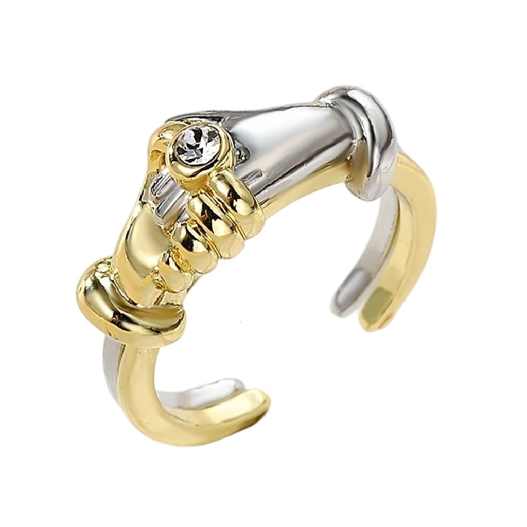 YIEMEEN Two Tone Embrace Handshake Ring Adjustable Open End Design ...