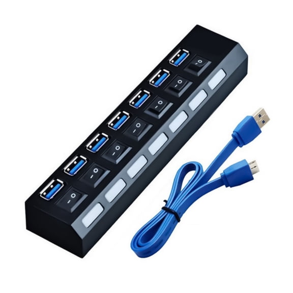 YIEMEEN USB 3.0 2.0 Hub 7-Port USB Extender USB Splitter with Independent LED Switches Multi USB Port Hub for Laptop PC Devices