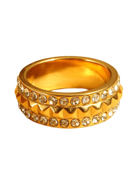 YIEMEEN Unique Accented Pyramid Shaped Rings Stainless Steel Jewelry For Couples And Special Occasions