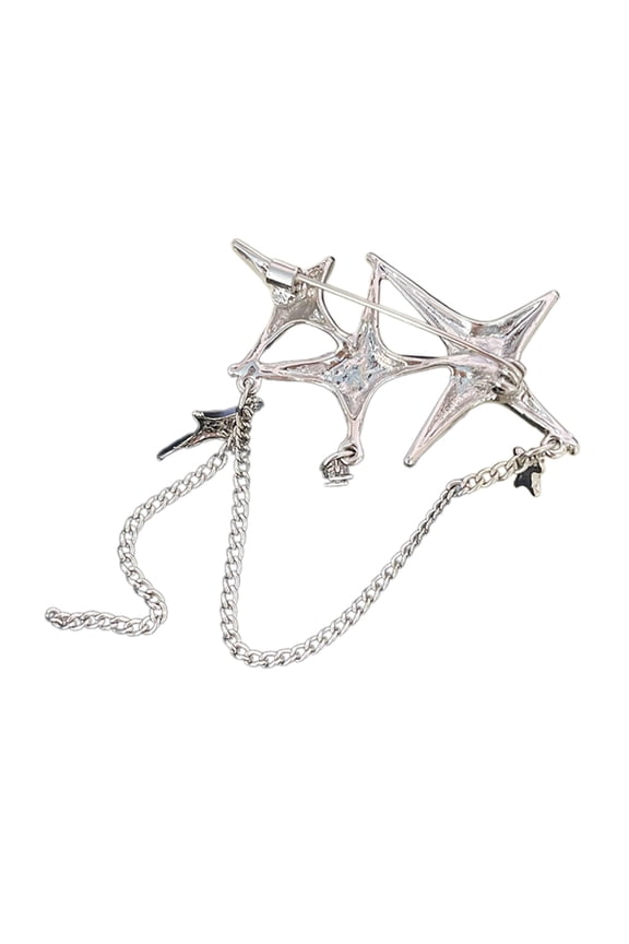 YIEMEEN Unique Zircon Breastpin Four Pointed Star Chain Lapel Pin Crystal Brooch Jewelry