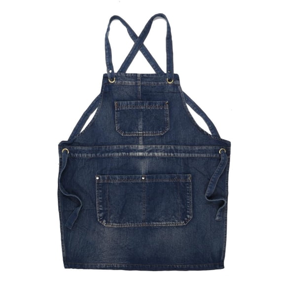 YIEMEEN Unisex Jean Bib Apron for Cross Back Adjustable Washed Denim Hair Stylist Work A