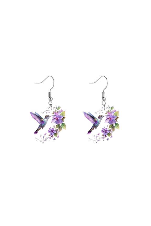 YIEMEEN Versatile Drop Earrings with Hummingbird and Flower Pattern Acrylic Construction Comfortable for Long Time Wear
