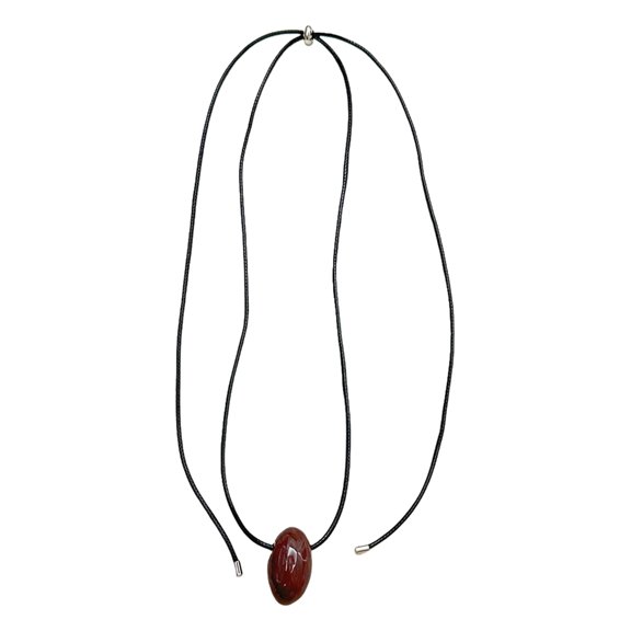 YIEMEEN Versatile Long Black Cord Sweater Necklace Charm with Agate Sphere Pendant