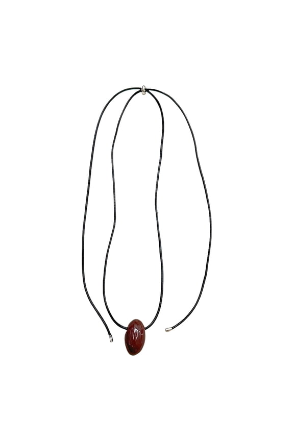YIEMEEN Versatile Long Black Cord Sweater Necklace Charm with Agate Sphere Pendant