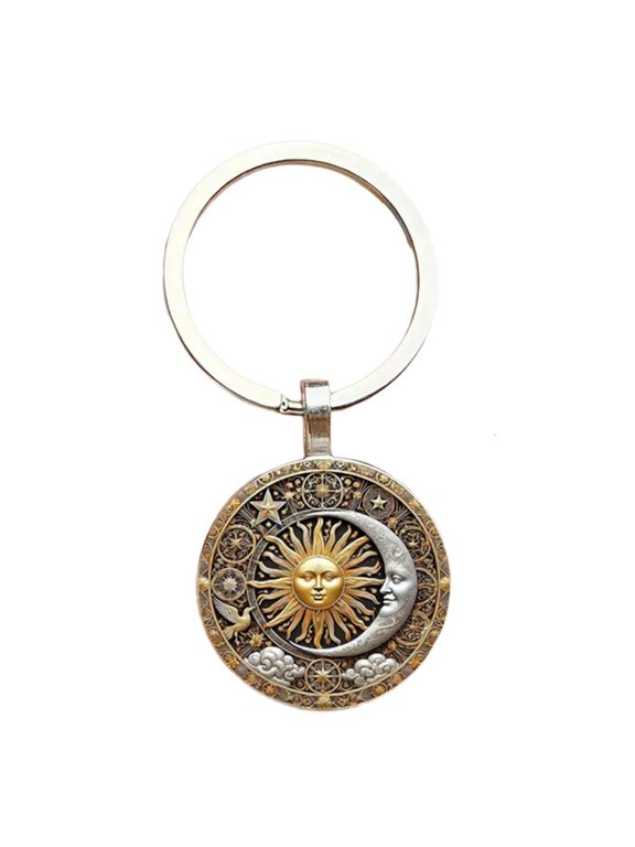 YIEMEEN Vintage Keychain Featuring Galaxy Star Moon and Sun God Design Zinc Alloy Decoration for Daily Use