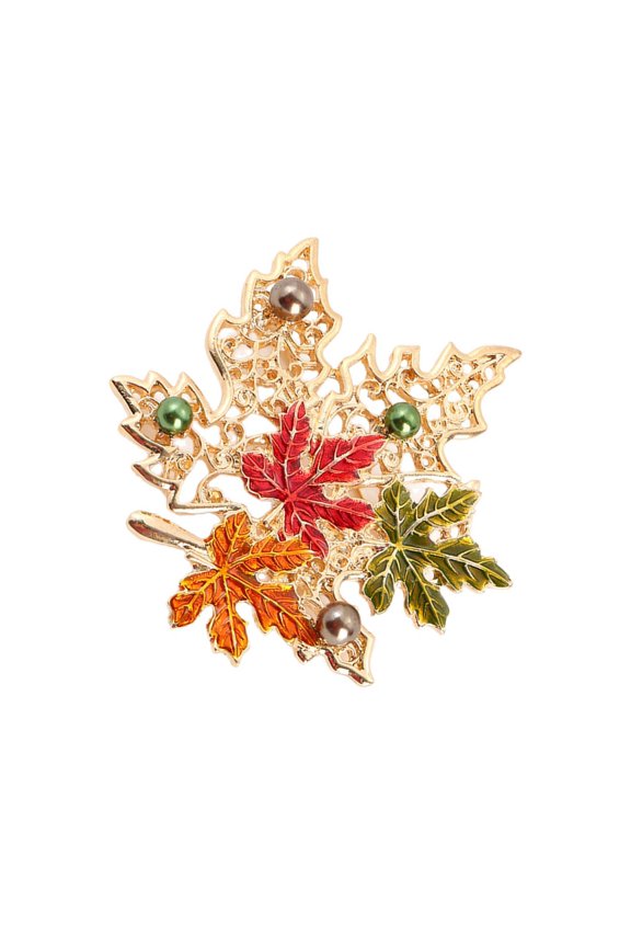 YIEMEEN Vintage Maple Pin Elegant Crystals Detailing Ladies Jewelry Statement Pieces