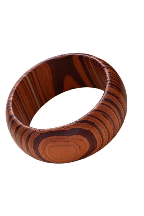 YIEMEEN Vintage Ornate Carved Wooden Bangle Bracelet Artistic Wide Cuff For Women Elegant Natural Wood Jewelry Accessory