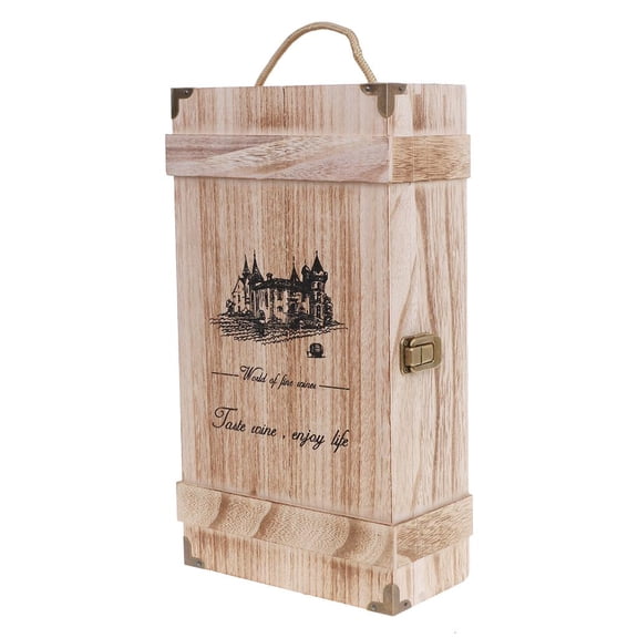 YIEMEEN Vintage Wood 2 Red Wine Bottle Box for Carrier Crate for Case Storage Carrying D