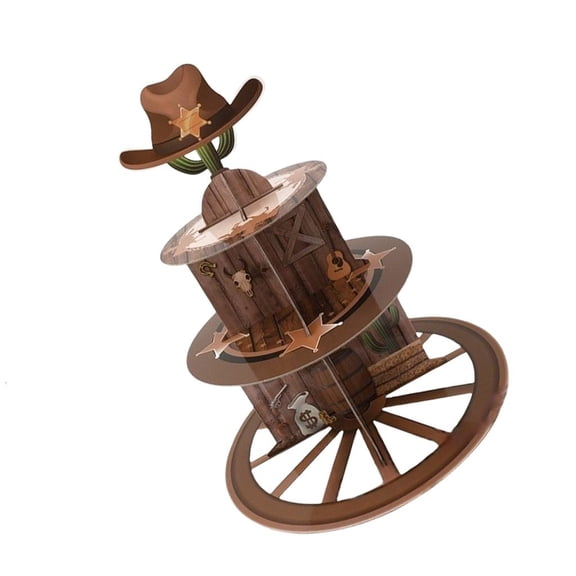 YIEMEEN Western Cowboy 3 Layer Cakes Stand Wheel Design For Festival Occasion And Event