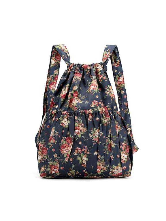 YIEMEEN Women Boho Floral Print Drawstring Backpack Foldable Sports Tote Bag Sackpack