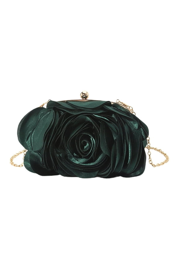 YIEMEEN Women Elegant Rose Flower Satins Mini Evening Clutch Bag with Detachable Chain for Wedding Parties Event Handbag Purse