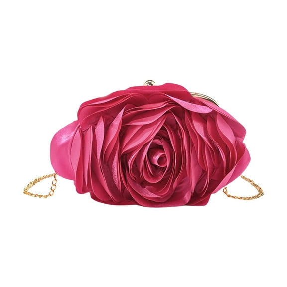 YIEMEEN Women Elegant Rose Flower Satins Mini Evening Clutch Bag with Detachable Chain for Wedding Parties Event Handbag Purse