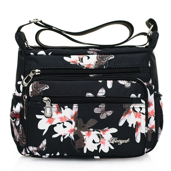 YIEMEEN Women Floral Nylon Shoulder Crossbody Bag Multi Zipper Messenger Satchel Tote Purse