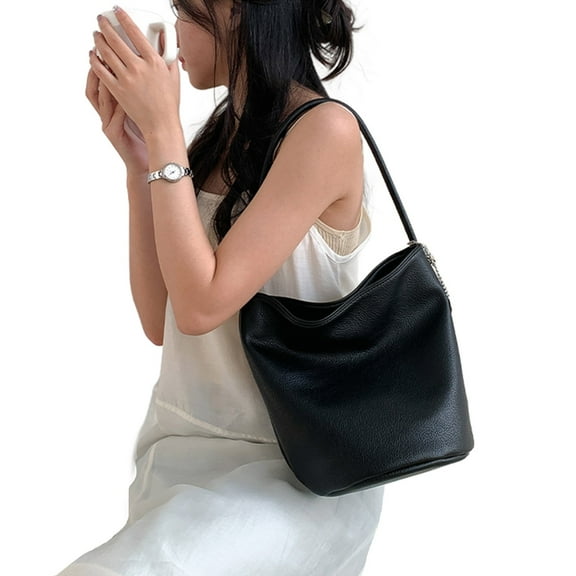 YIEMEEN Women PU Bucket Bag Large Capacity Solid Color Shoulder Handbag Purse