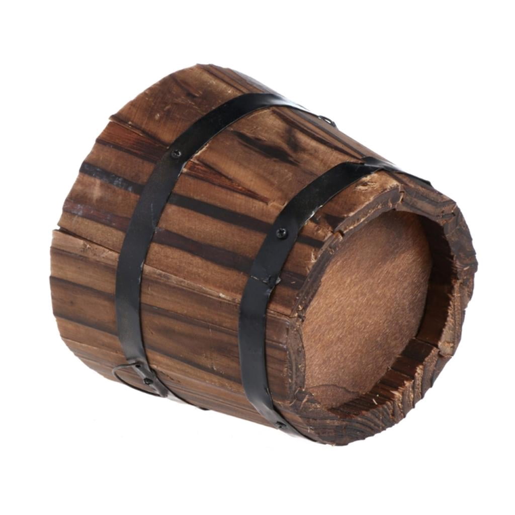 YIEMEEN Wood Barrels Planter Bucket Round Garden Planter Flower Pots ...