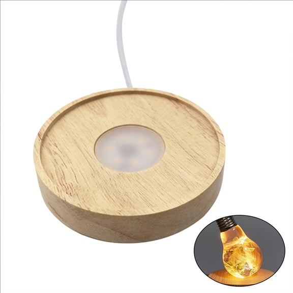 YIEMEEN Wood LED Display Base Round Light Base Stand Pedestals Four Kinds of Lights