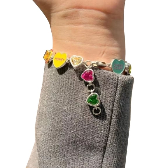 YIEMEEN Y2K Candy Color Bangle Love Heart Drop Oil Enamel Bracelet Fashionable Heart-shaped Charm Hand Link Trendy Jewelry